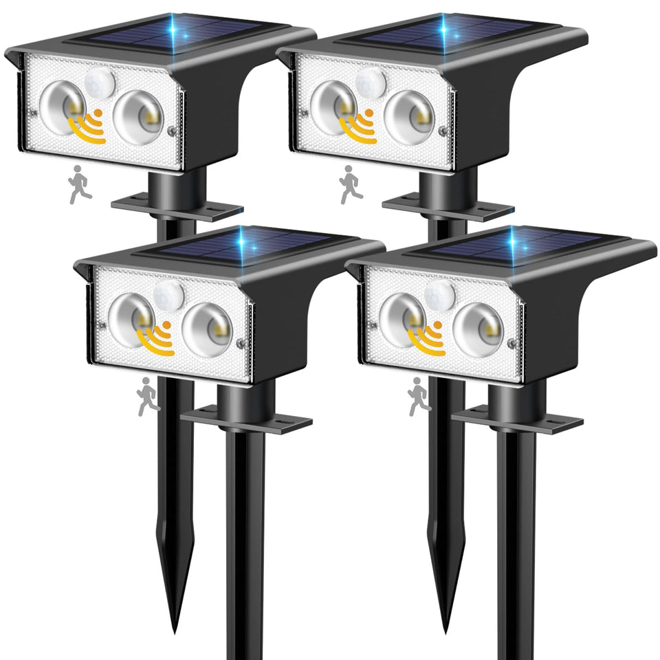 btfarm solar spot lights 4-pack delivering crisp cool white illumination for outdoor paths.