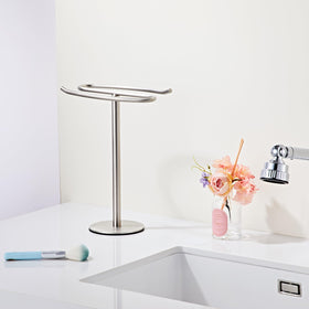 BTHRMHW brushed nickel towel stand top view demonstrates slim footprint