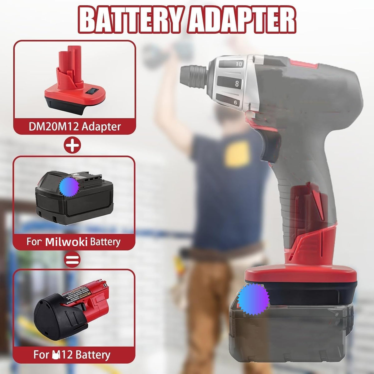 BTRUI adapter in use converts 18V battery to power 12V tool for extended runtime