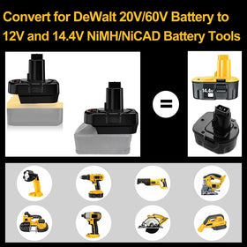 Side view shows connection to the 20V battery with the adapter.
