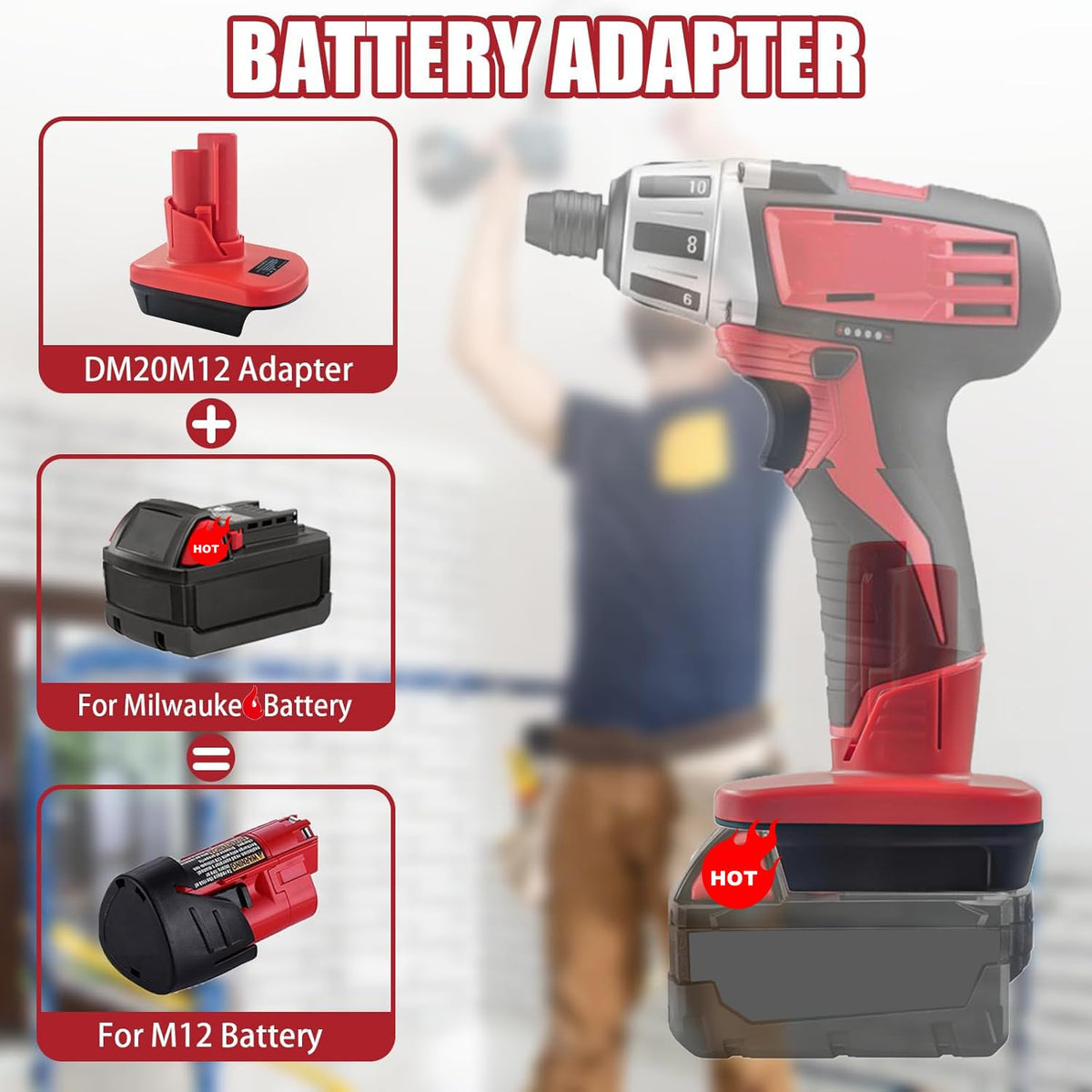 BTRUI M18 to M12 adapter connected to battery for extended runtime.