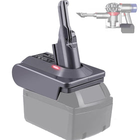 BTRUI MIL18V8 adapter illustrates Dyson V8 compatibility with Milwaukee batteries for extended runtime.