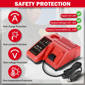 BTRUI Milwaukee charger compatibility label with 12V-18V battery range mentioned.