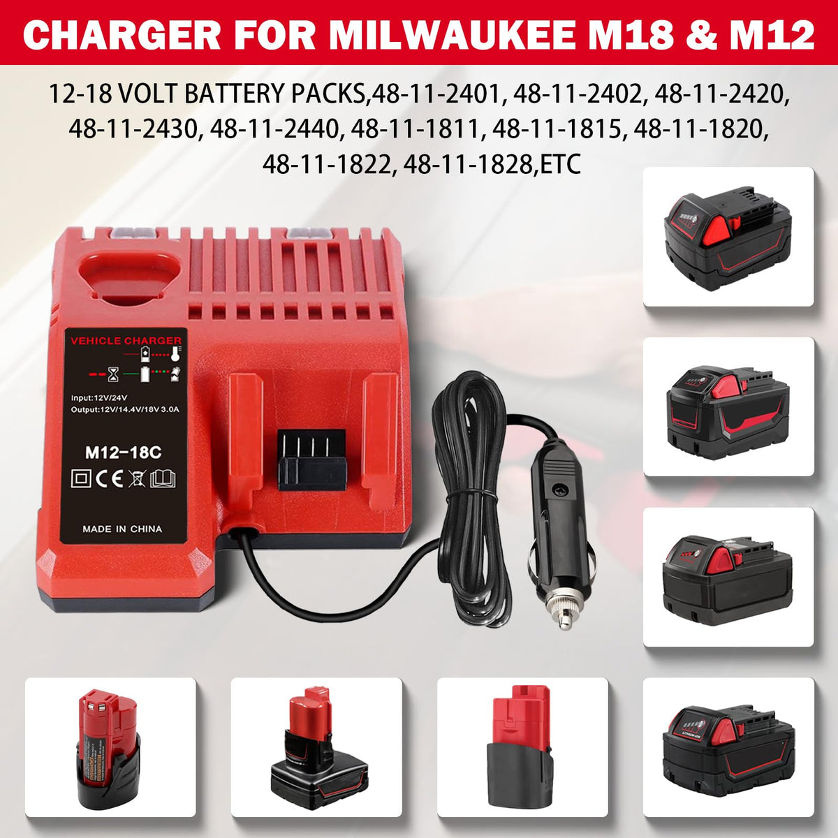 BTRUI Milwaukee charger viewed from the side, highlighting portability and fit.