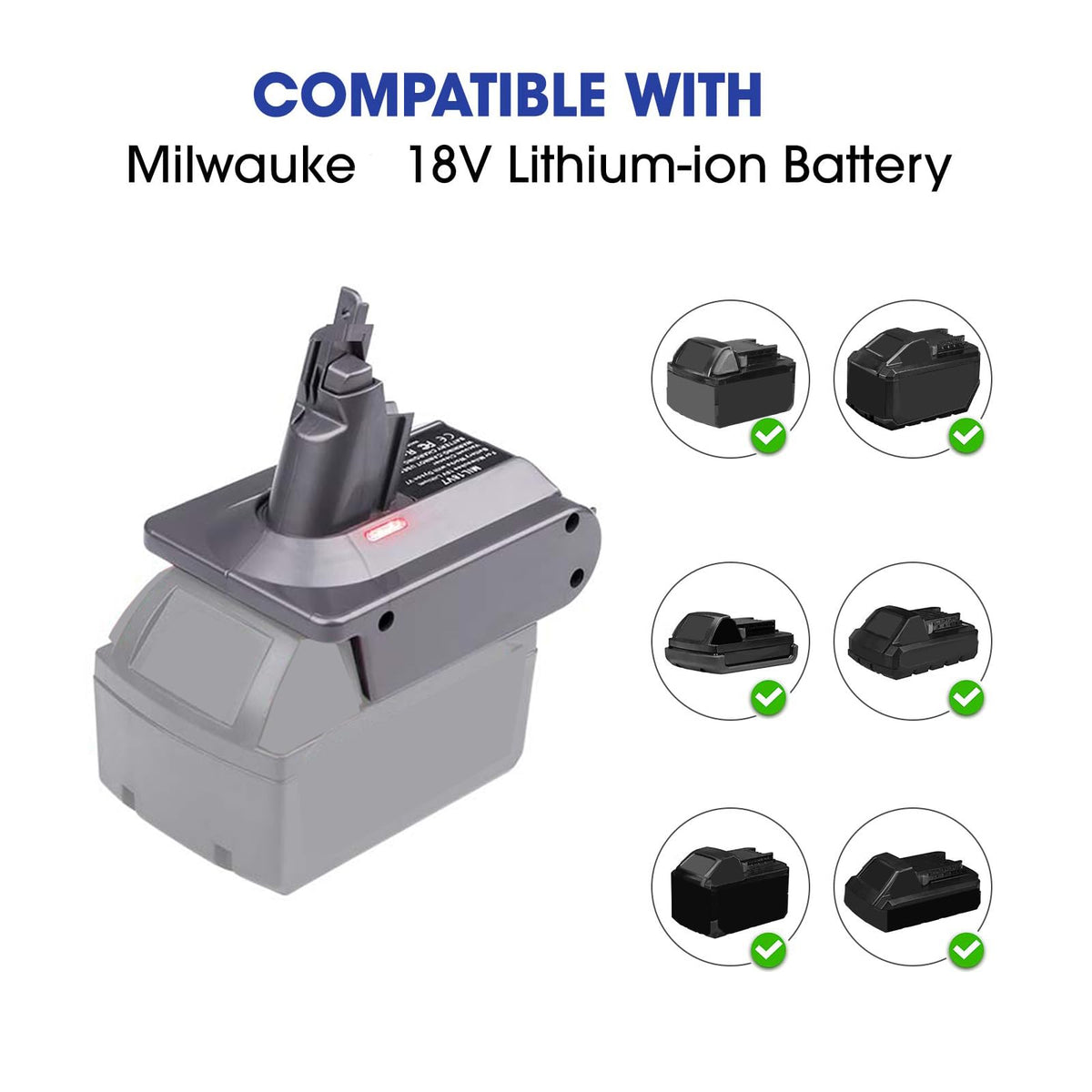 BTRUI Milwaukee M18 battery fits Dyson V6 with secure adapter connection.
