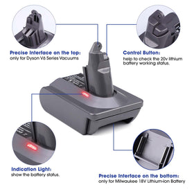 BTRUI Milwaukee M18 powers Dyson V6 tools with lithium portability.