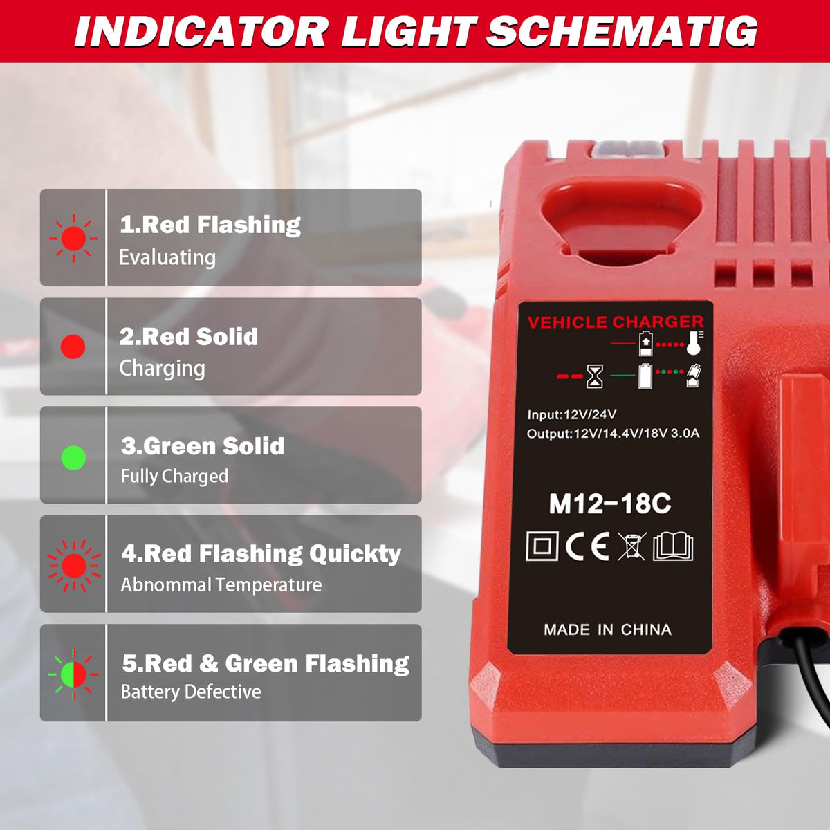 BTRUI Milwaukee multi-voltage charger LED indicator shows charging status clearly.