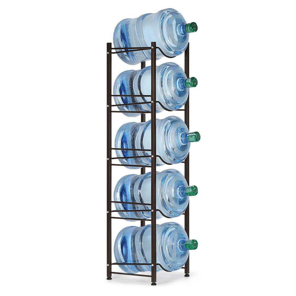 BTY stainless steel 5-tier rack demonstrates sturdy jug storage and keeps floors clear.