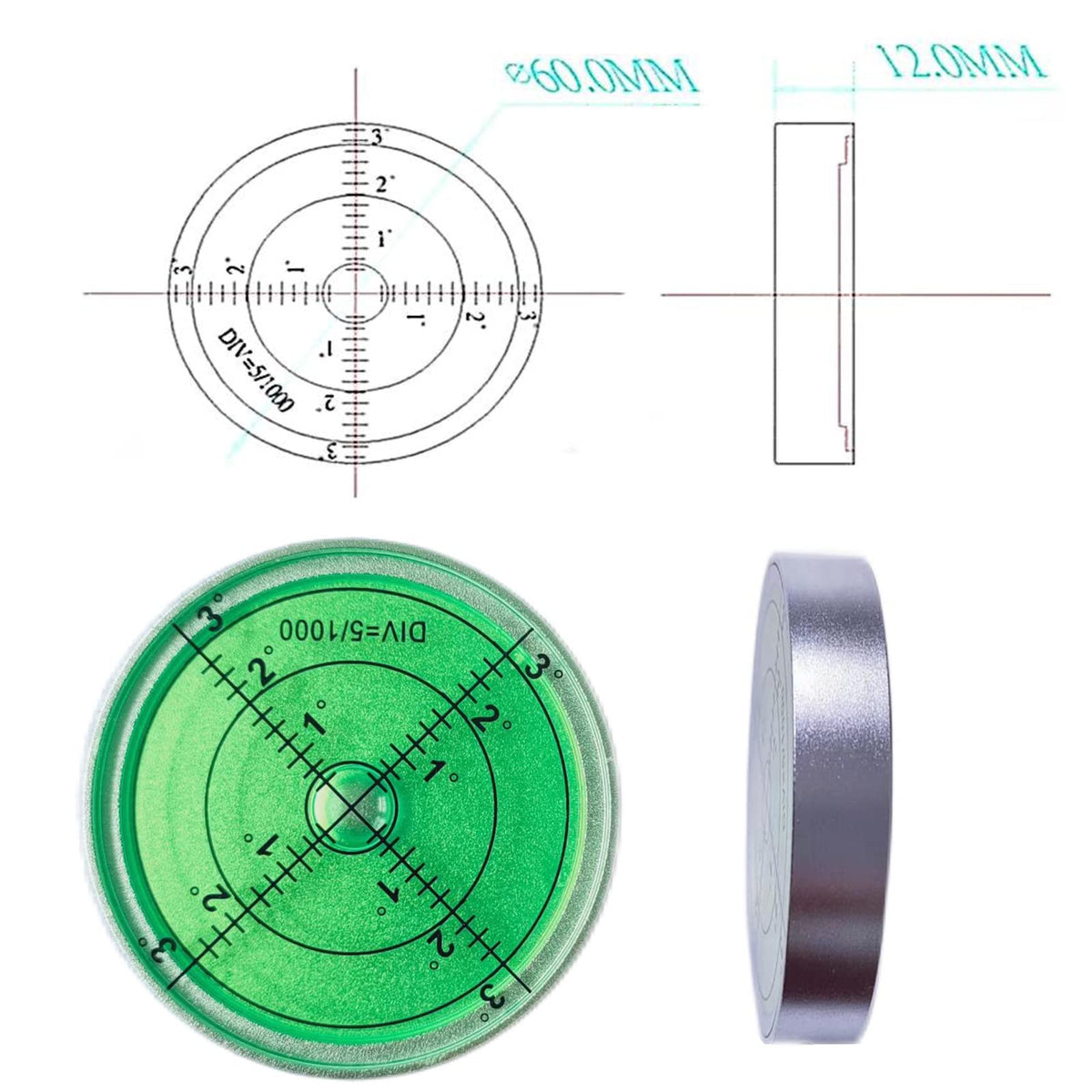BUBLEVL round bullseye level in use for construction and carpentry alignment