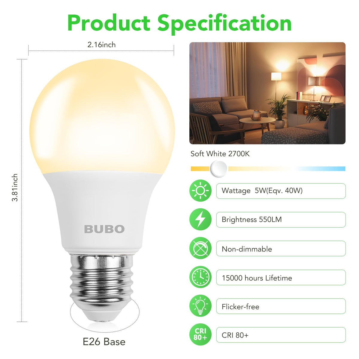 BUBO A19 LED bulb uses 5W for cost-effective lighting in any room