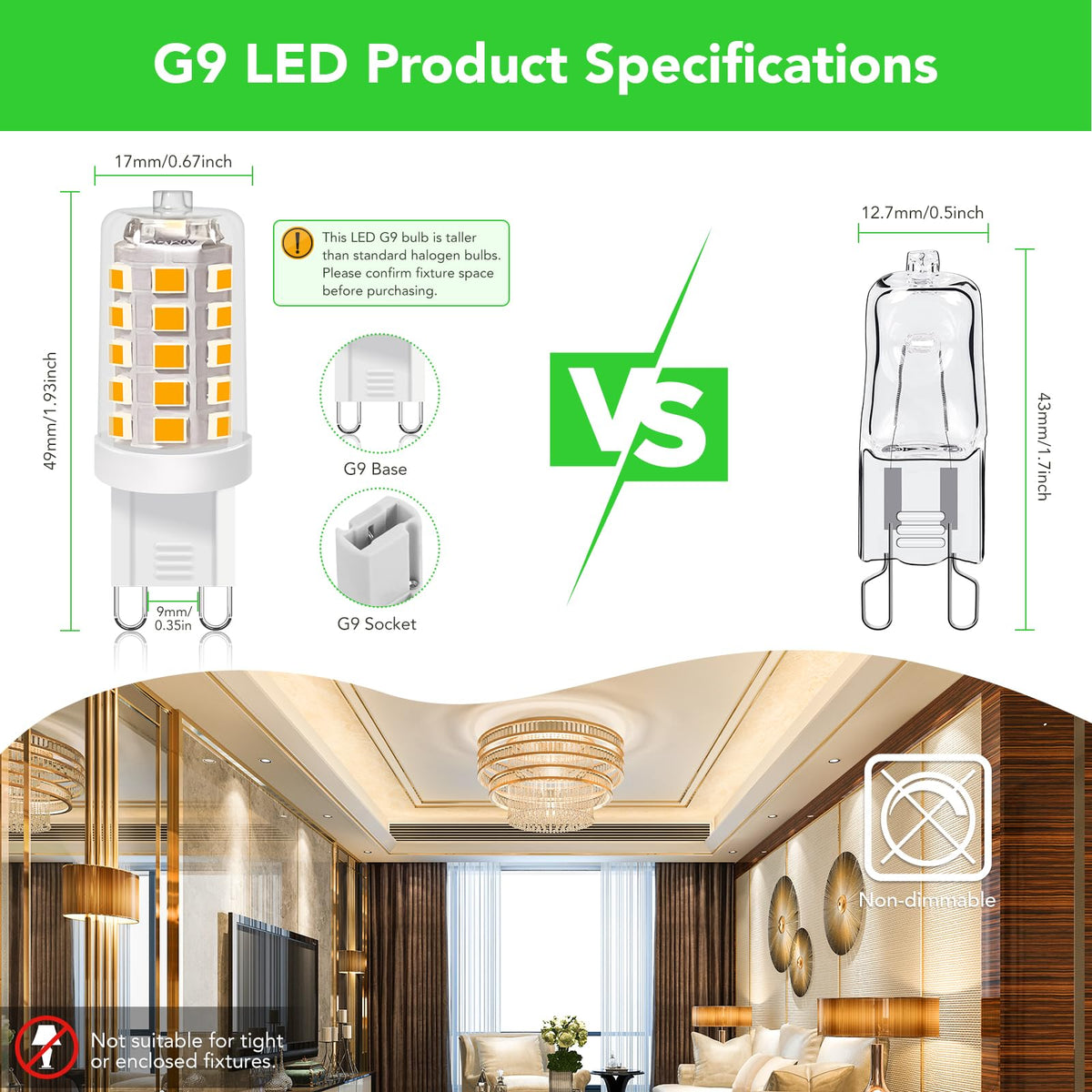 BUBO G9 LED bulb provides a 360-degree beam for even room illumination.