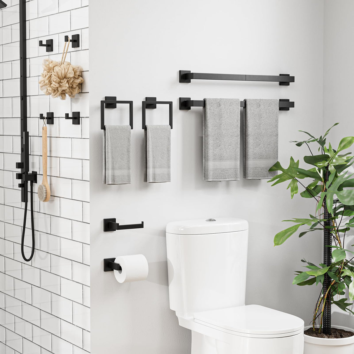 Bubxo modern bathroom organization kit for tidy spaces.