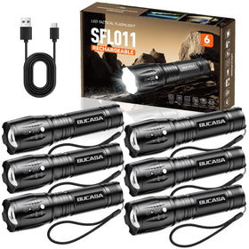 BUCASA rechargeable flashlight with zoom feature for adaptable beam during outdoor tasks.