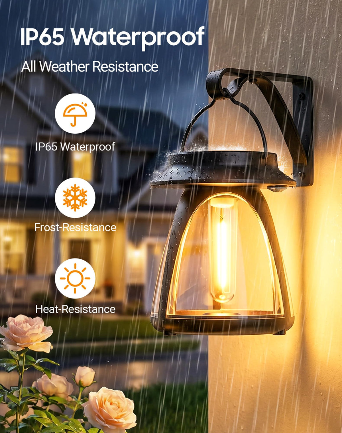 BUCASA lantern features auto on/off for effortless dusk-to-dawn illumination.