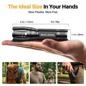 BUCASA waterproof emergency flashlight ideal for outdoor adventures.
