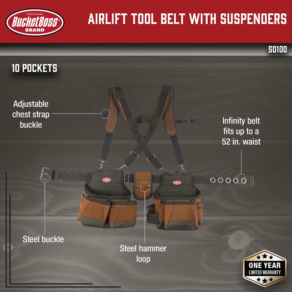 Bucket Boss AirLift belt showing reinforced barrel-bottom pouches for extra capacity.