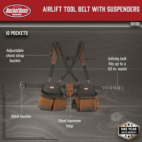 Bucket Boss AirLift belt showing reinforced barrel-bottom pouches for extra capacity.