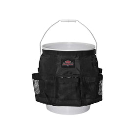 Car care supplies stored in Bucket Boss organizer on a bucket exterior