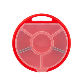 Bucket Boss bucket-seat organizer on a red bucket with six compartments