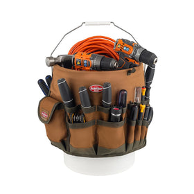 Three interior loops keep hammers and drills organized.