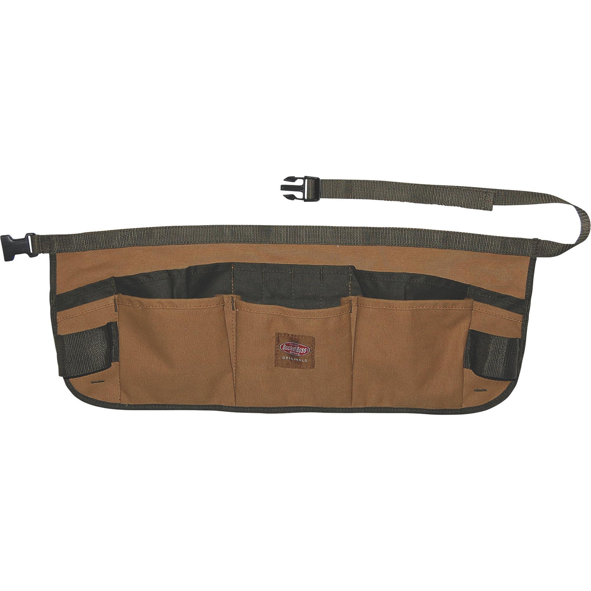 Bucket Boss apron features adjustable quick-release belt for easy on/off.