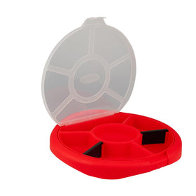 Bucket Boss clear lid view of contents on red bucket