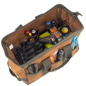 Bucket Boss Gatemouth 16 Tool Bag oversized zippers support durable, smooth opening.