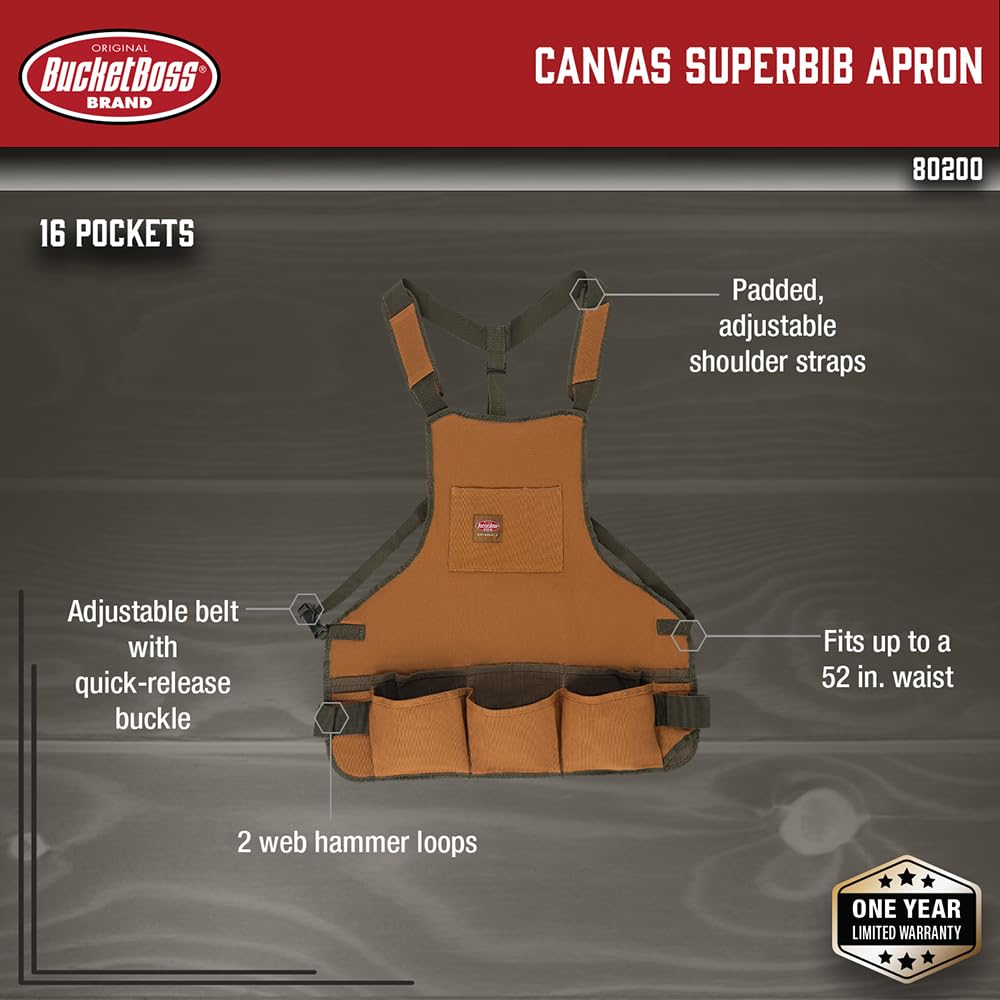 Bucket Boss mens tool bag with padded adjustable straps for comfort