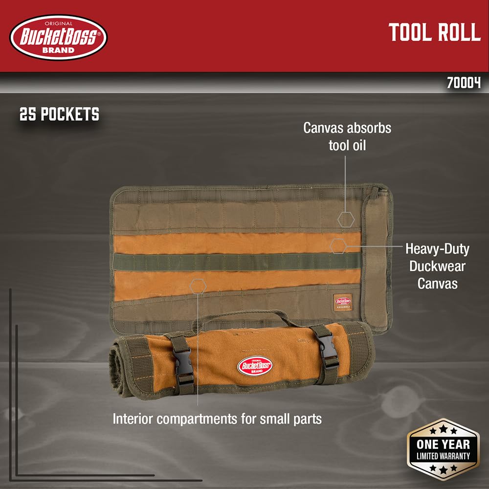 Bucket Boss Original Series tool roll open showing compact, accessible storage