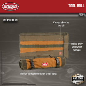 Bucket Boss Original Series tool roll open showing compact, accessible storage