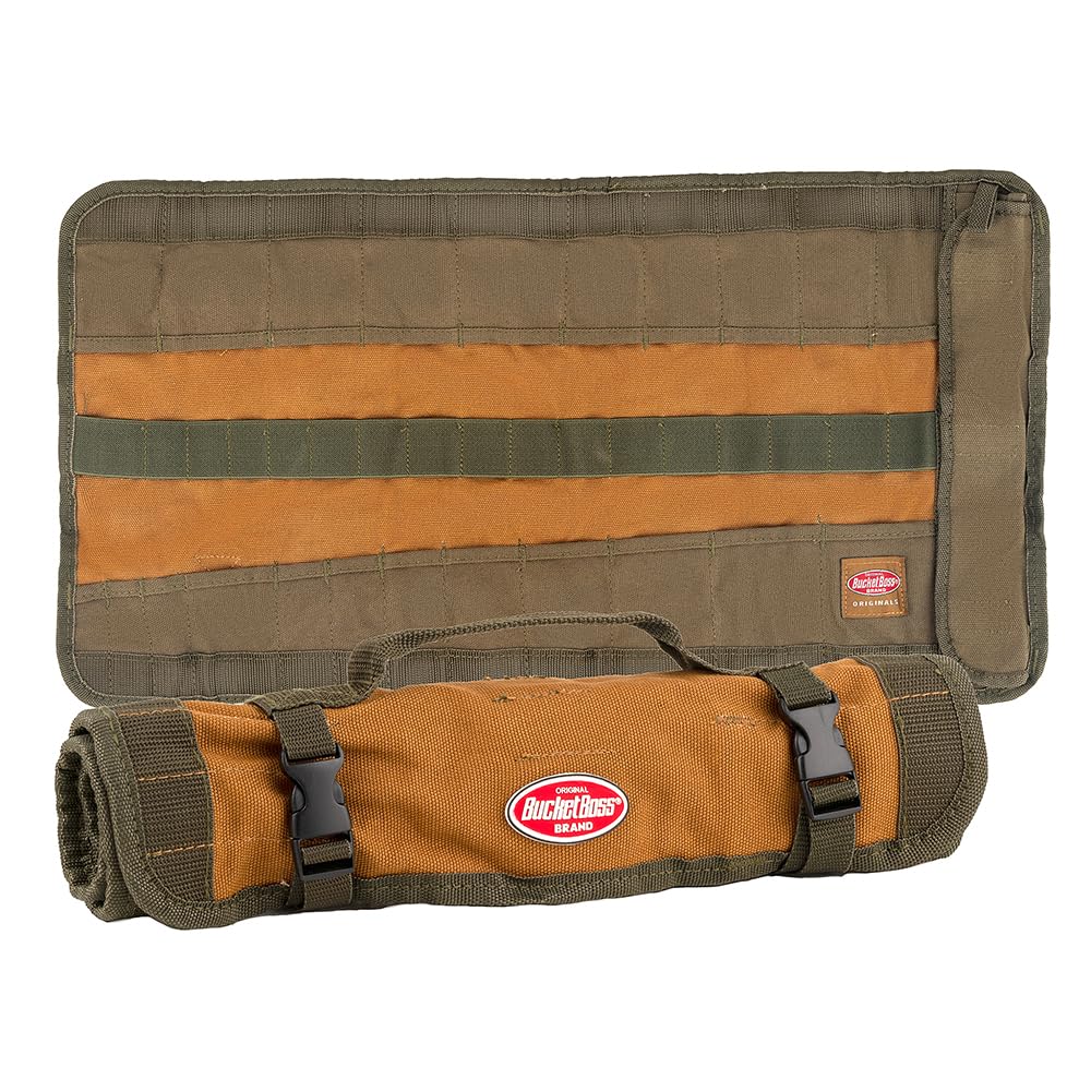 Bucket Boss Original Series tool roll rolled with dual buckles for secure transport