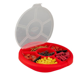 Bucket Boss six-compartment configuration on red bucket lid