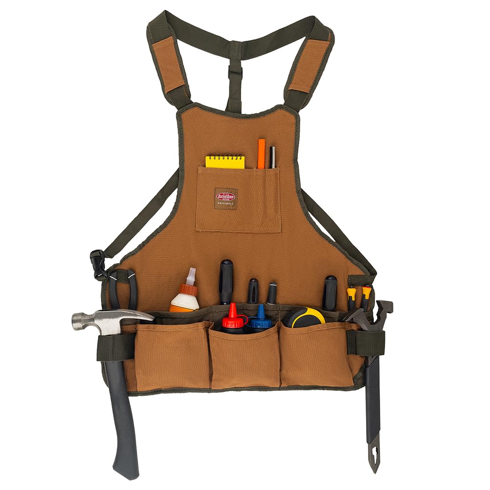 Bucket Boss tool bag with quick-release belt buckle for secure use