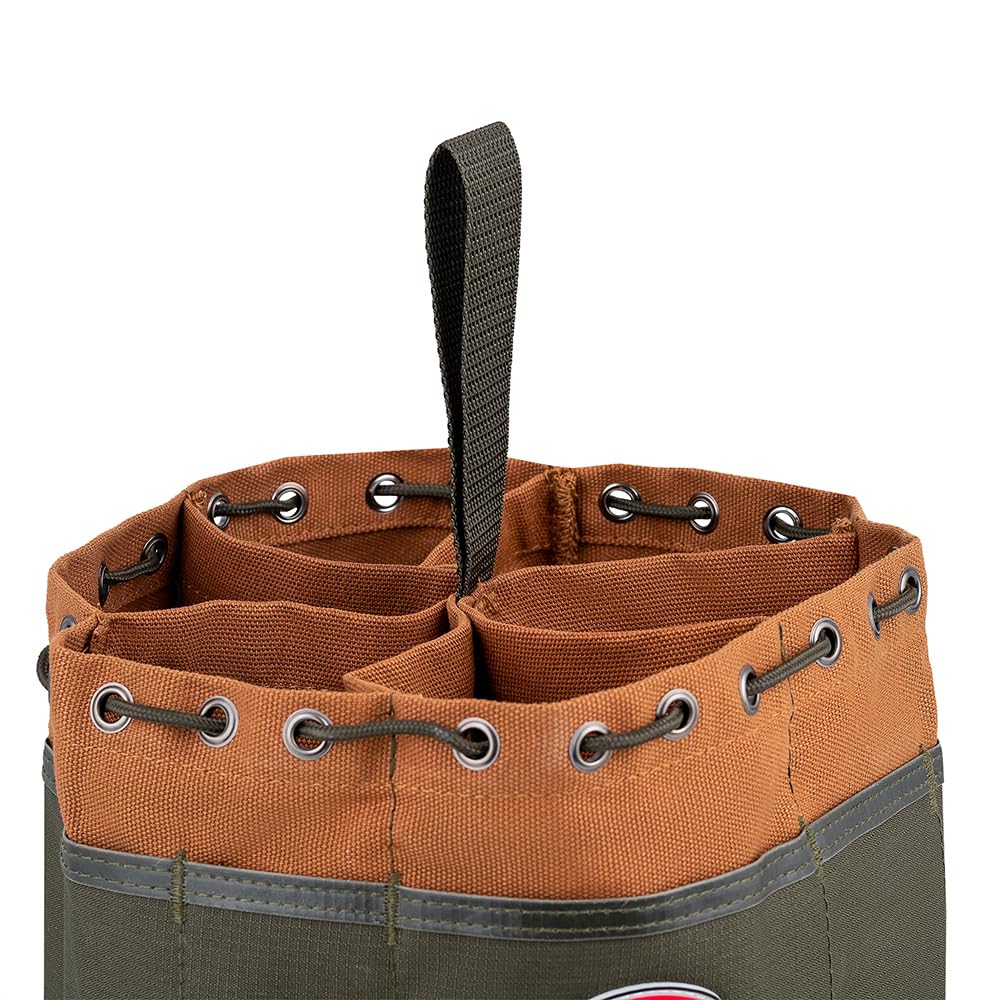 Bucket Boss 25001 canvas organizer stacks 3-4 deep in a 5-gallon bucket.