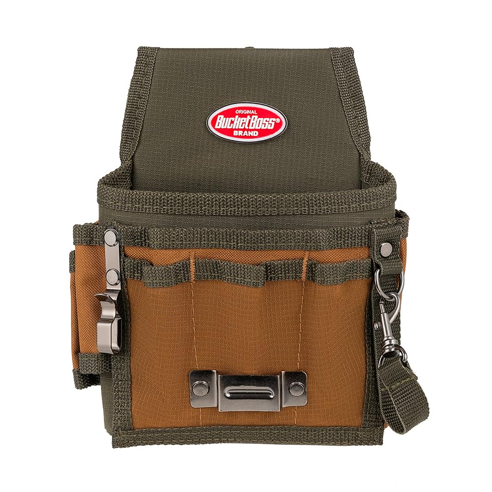 Bucket Boss FlapFit pouch front view showing rugged brown durable build