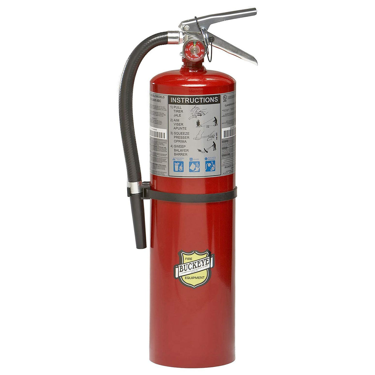 Buckeye fire extinguisher 4A:80B:C, 10 lb, 21 in, red, ready for wall mounting and quick response