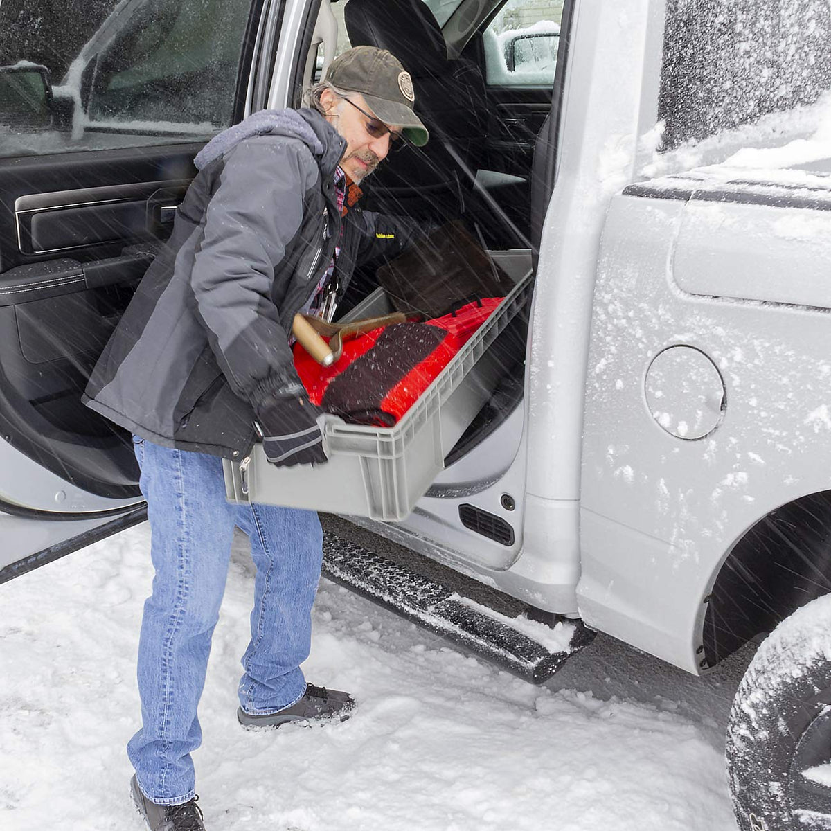 Buckhorn FDA-compliant plastic tote for durable, safe storage usage