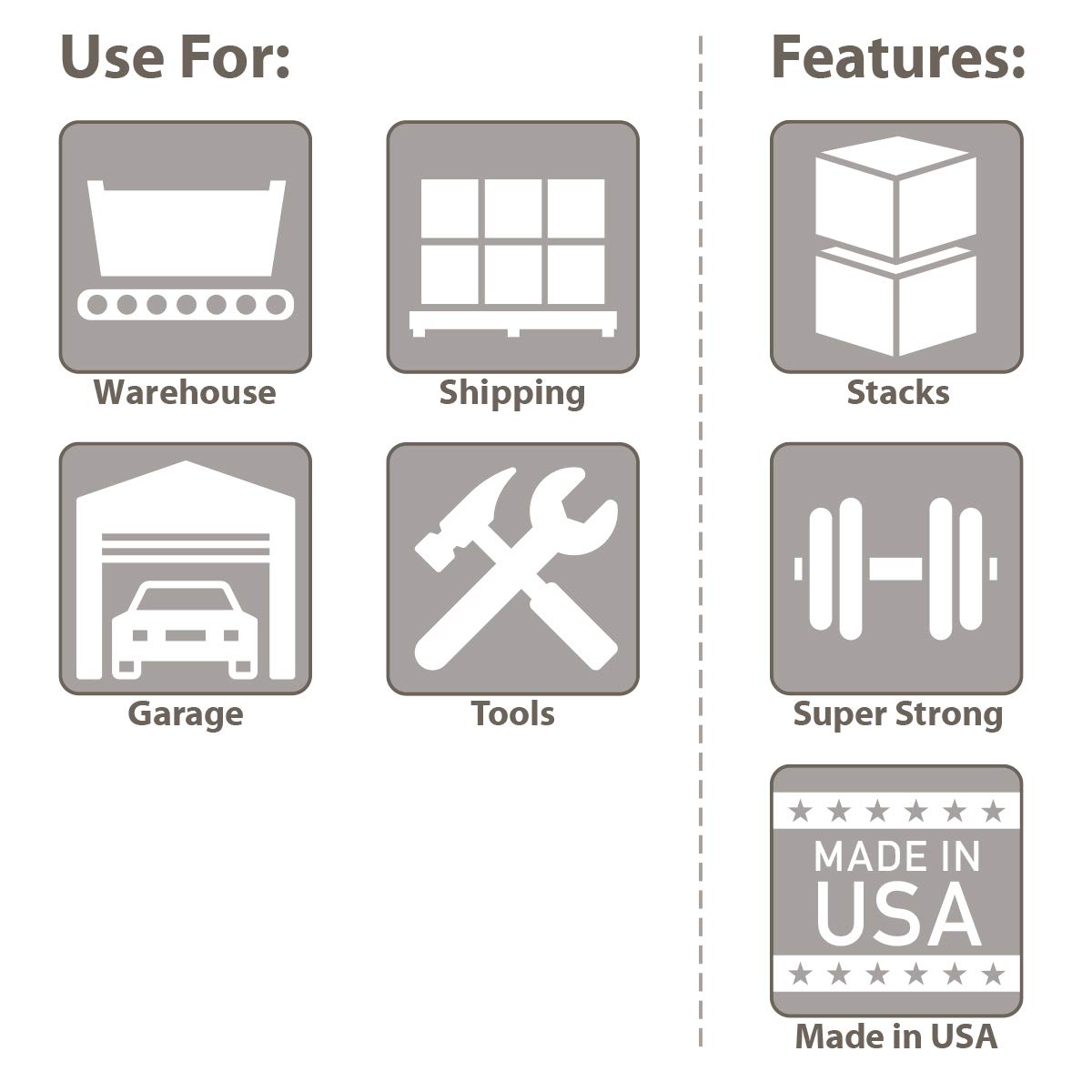 Buckhorn stackable-design tote optimizing shelf and pallet storage