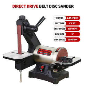 Bucktool 5-inch disc head ready for precise edge finishing