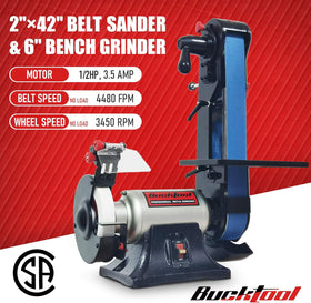 Bucktool combo 6in bench grinder ready for precise edge sharpening.