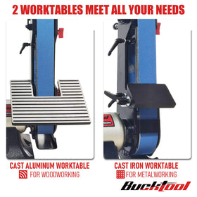 Bucktool large metal work table supports sturdy sharpening and grinding.
