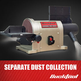 Bucktool CSA-certified two-in-one sander supports belt and disc sanding in one unit.