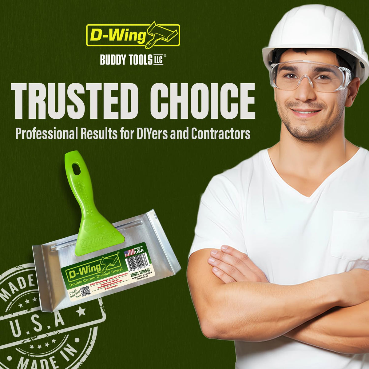 Durable drywall tool: Buddy Tools D-Wing Corner Trowel in action