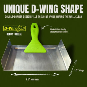 Rotating polymer handle on Buddy Tools D-Wing Corner Trowel for bidirectional control