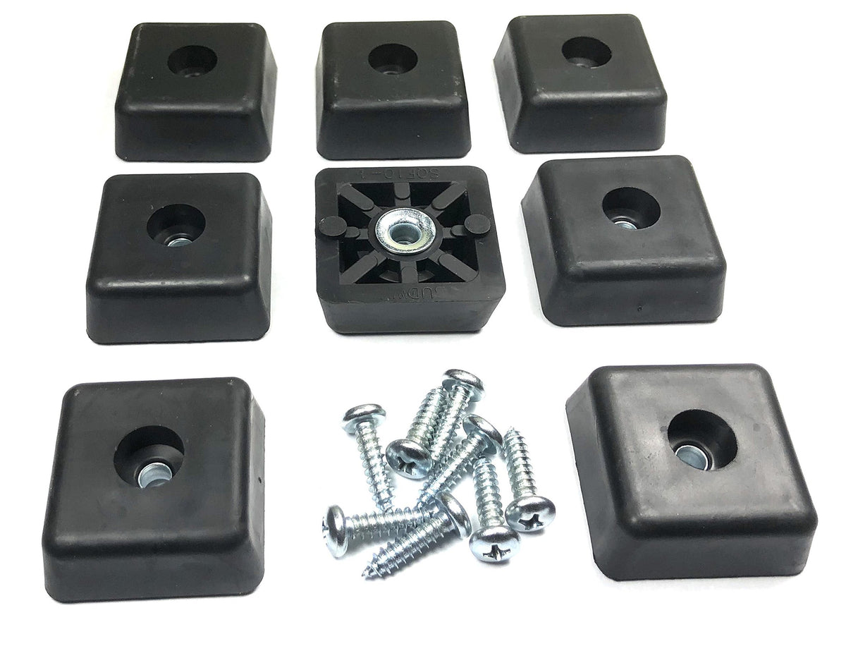 Budwig 8-square rubber feet with screws, top view showing floor protection