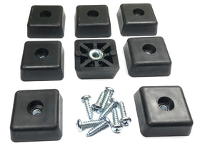 Budwig 8-square rubber feet with screws, top view showing floor protection