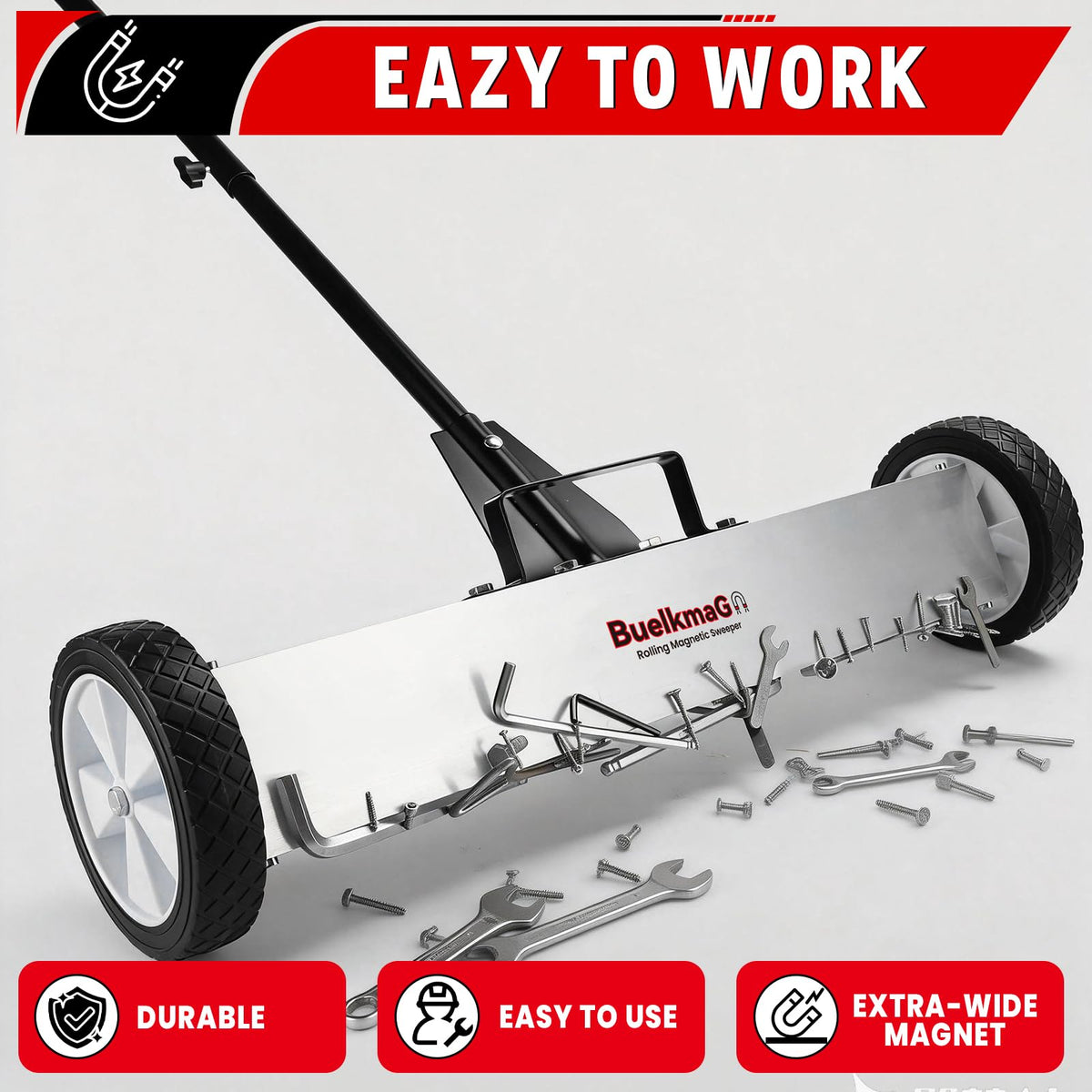 Buelkmag durable frame for indoor and outdoor cleanup tasks.