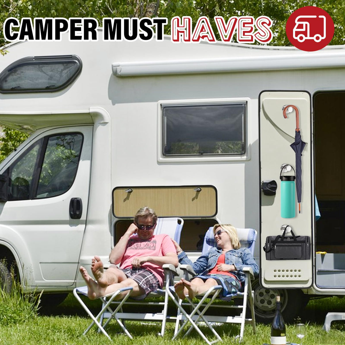 Outdoor storage with Buelkmag magnetic hooks for gear.