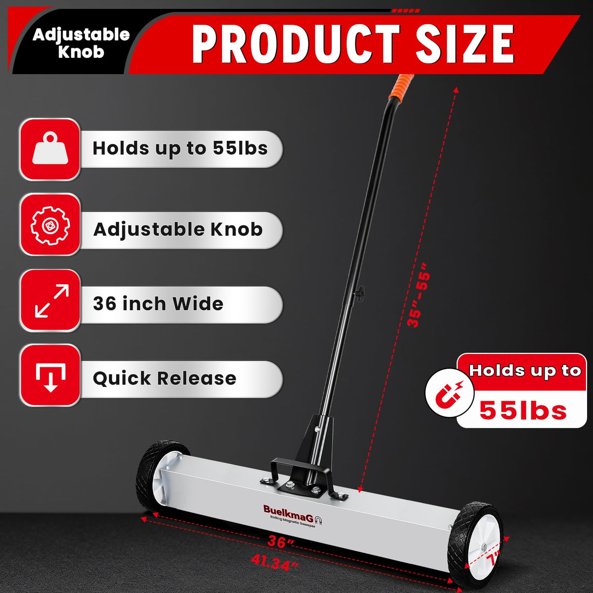 Buelkmag nail debris magnetic bar holds up to 55 lbs for quick cleanup.