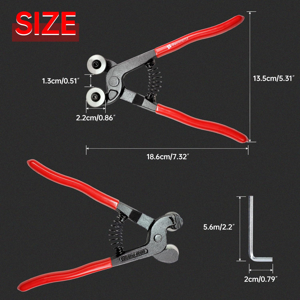Buenoarte Glass Tile Nippers metal body for robust construction.